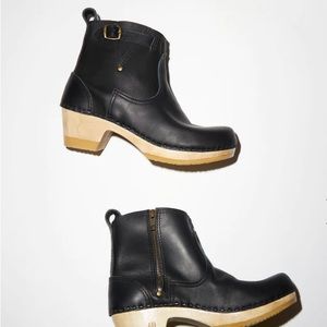 No.6 5" Leather Clog Buckle Boot on Mid Heel in Black